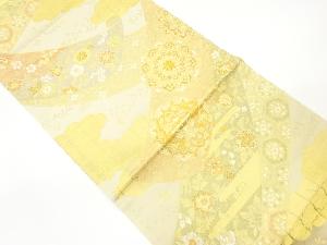 華紋雲取りに草花模様織出し袋帯